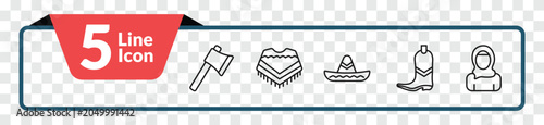 outline desert icons set - ax, poncho, far west boot, arab. editable vector for web and mobile ui