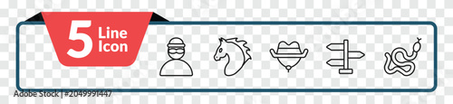 Foto outline desert icons set - bandit, horse, directional, snake