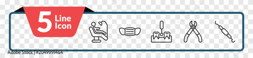 Foto outline dentist icons set - examination, dentist mask, tooth pliers, periodontal scaler