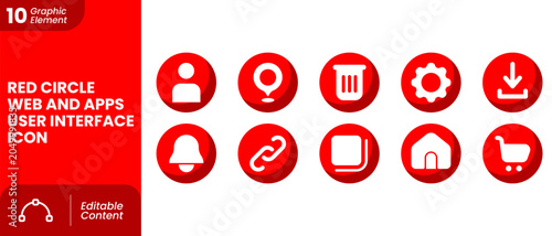 Red Circle Web and App User Interface UI Icon Element Set