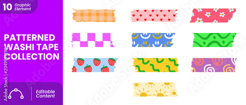 Cute Colorful Patterned Washi Tape Masking Tape Ribbon Element Set