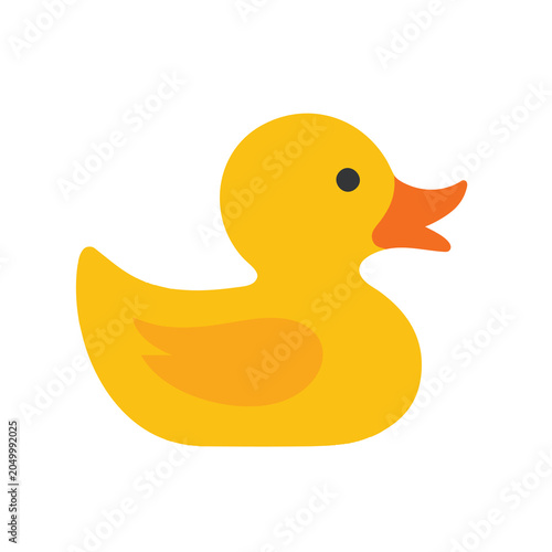 A bright yellow rubber duck toy isolated on a plain white background.