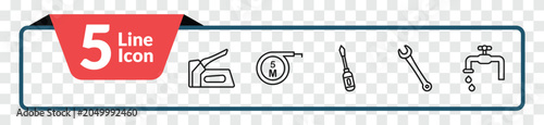 Fotografía outline construction icons set - staple gun, five meters ruler, garage wrench, stopcock