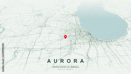 Fotografie Modern minimalist vector map of Aurora, Illinois, USA