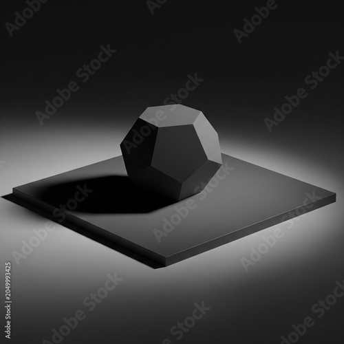 Geometric 3D dodecahedron object on a square podium