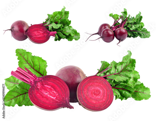 Freshly Harvested Beetroot Display with Green Leaves and Red Slices on a Transparent Background