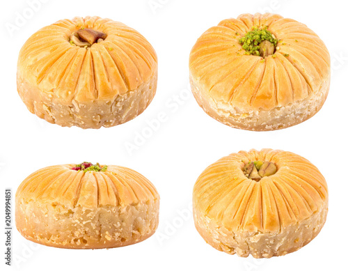 Golden Baklava Pastries Isolated on Transparent Background Showcasing Detailed Texture with Nut Toppings