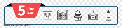 Photos outline buildings icons set - prison, uno building, embassy, trade center