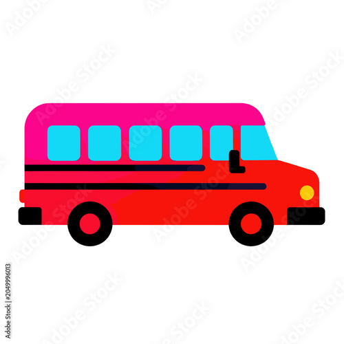 Red and Pink School Bus Illustration with Blue Windows