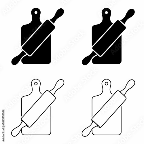 Rolling Pin on Cutting Board Kitchen Icon Set