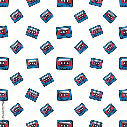Vintage Cassette Tapes Repeating Pattern on White Background