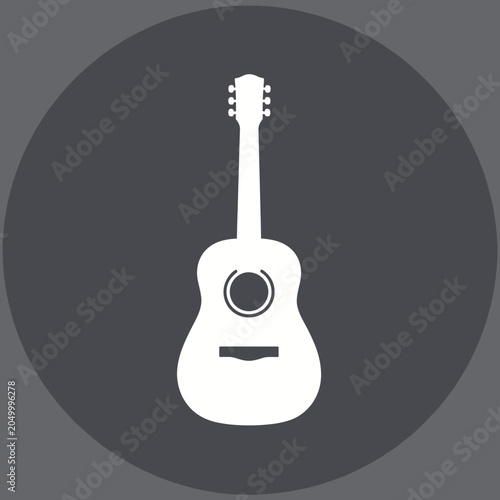 White Acoustic Guitar Silhouette Centered on Dark Gray Circular Background