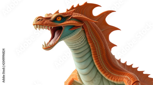 Bild auf Leinwand Dynamic Orange Dragon Fantasy Art with Fierce Eyes and Open Mouth