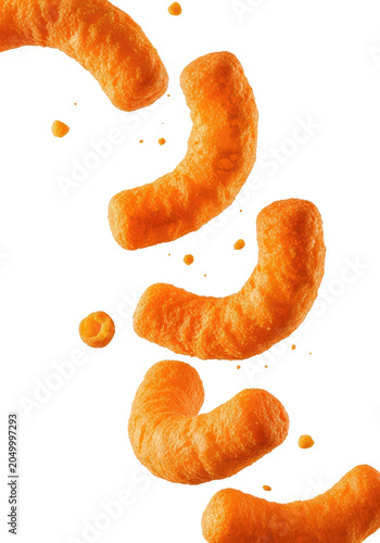 Close Up View of Isolated Orange Crunchy Snacks on Transparent Background