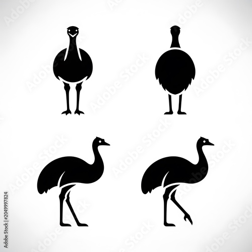 Black silhouette of people and birds walking.