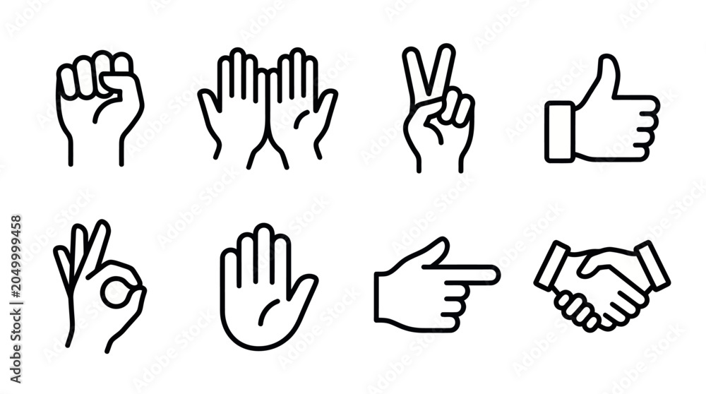 Fototapeta premium Hand Gesture Outline Icon Set