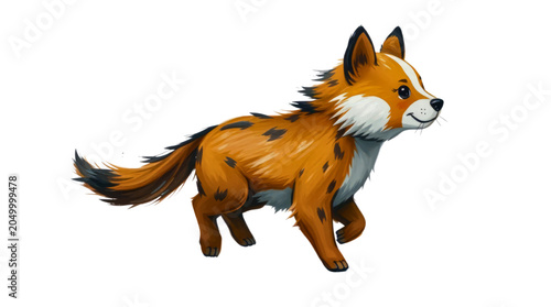 Obraz na płótnie Fox Playful Animal Illustration with Spotted Fur on Black Background