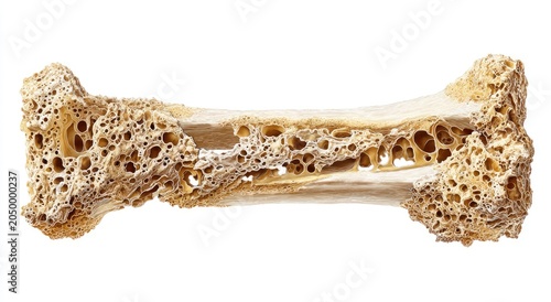 Cross section of a diseased bone showing osteoporosis and bone loss.