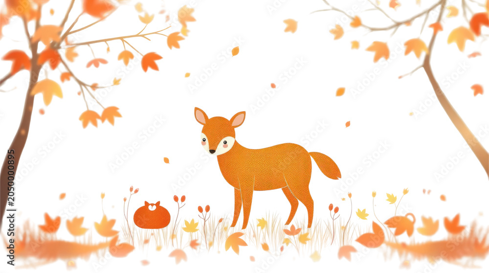 Fototapeta premium Charming Autumn Fawn Illustration for Seasonal Nature Designs and Forest Themes
