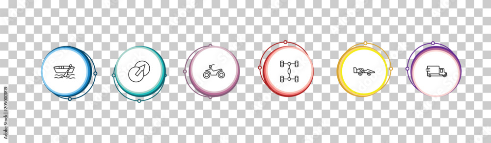 Obraz premium outline transport icons set - dugout canoe, transition, motorbike, free transport. editable vector for web and mobile ui