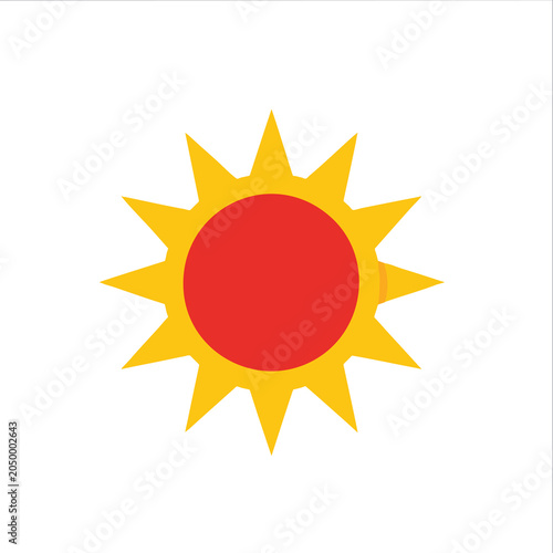 Minimalist yellow and red sun icon isolated on white background.