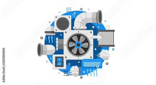 Industrial HVAC System Illustration - Modern Ventilation, Air Conditioning, and Filtration Technology Concept Vector