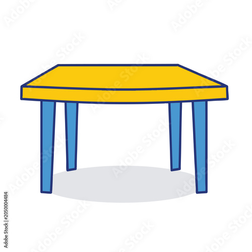 Simple Cartoon Illustration of a Yellow Table with Blue Legs.