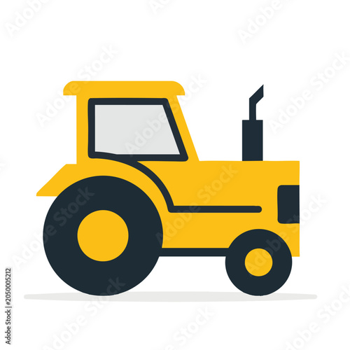 Flat vector illustration of a yellow farm tractor isolated on a white background.