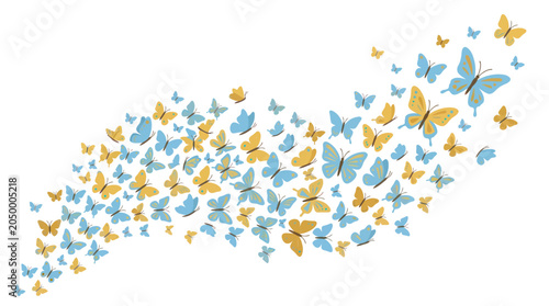Tableau sur toile Blue and Yellow Butterfly Swarm Vector Illustration
