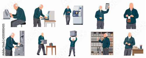 Vászonkép Senior Man Archiving and Digitizing Film Negatives Vector Illustration Set