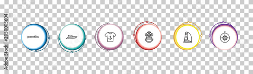 фотографія outline nautical icons set - submarine, speed boat facing right, shirt, azimuth compass