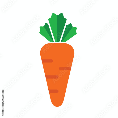Flat vector illustration of a fresh orange carrot with green leaves.