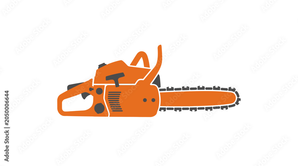 Naklejka premium Orange Chainsaw Isolated on White Background, Vector Illustration