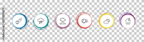 Bild auf Leinwand outline meteorology icons set - space comet, thunder cloud, bomb explosion, broken roof