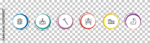 Foto outline medical icons set - atomic structure, breath control, medical hammer tool, arm
