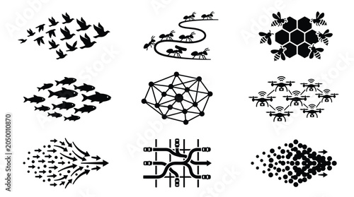 Animal group Silhouettes And Network style Graphics On White Background