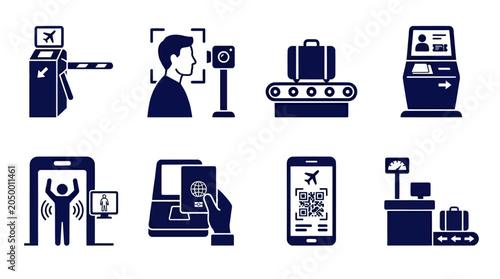 Airport Security and Check-In Icon Set