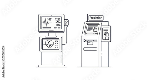 Medical Kiosk and Heart Monitor Icon Set