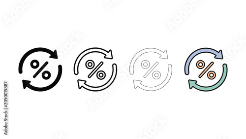 Percentage with Cycle Arrows Icon Set, Discount Sale Interest Rate Vector
