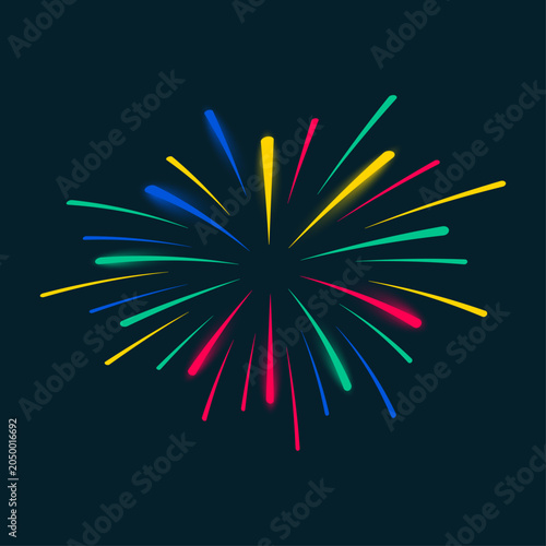 Shining colorful sparks of fireworks on a dark blue background