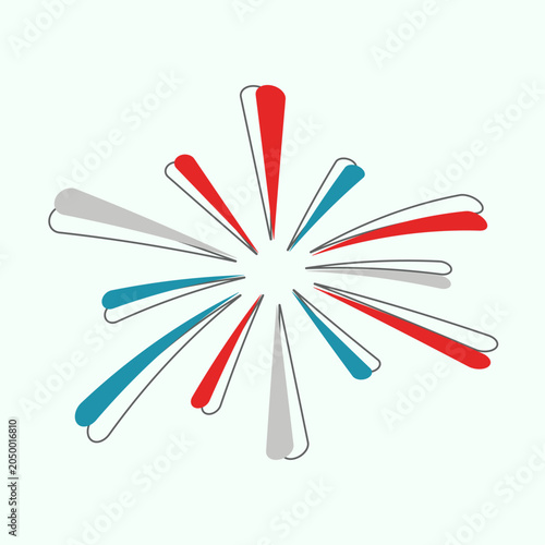 Festive fireworks design in red and blue for celebrations on a white background