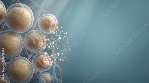 Lipolysis Process with Fat Cells Releasing Stored Energy