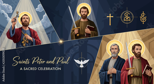 Saint Peter holding keys of heaven illustration for religious celebration
