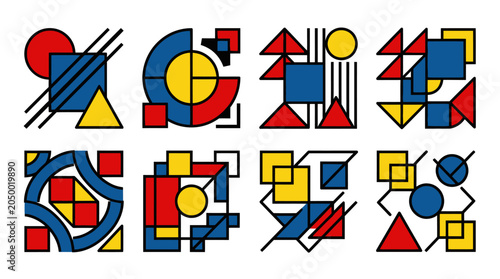 Fotografía Bauhaus Style Abstract Geometric Composition Set