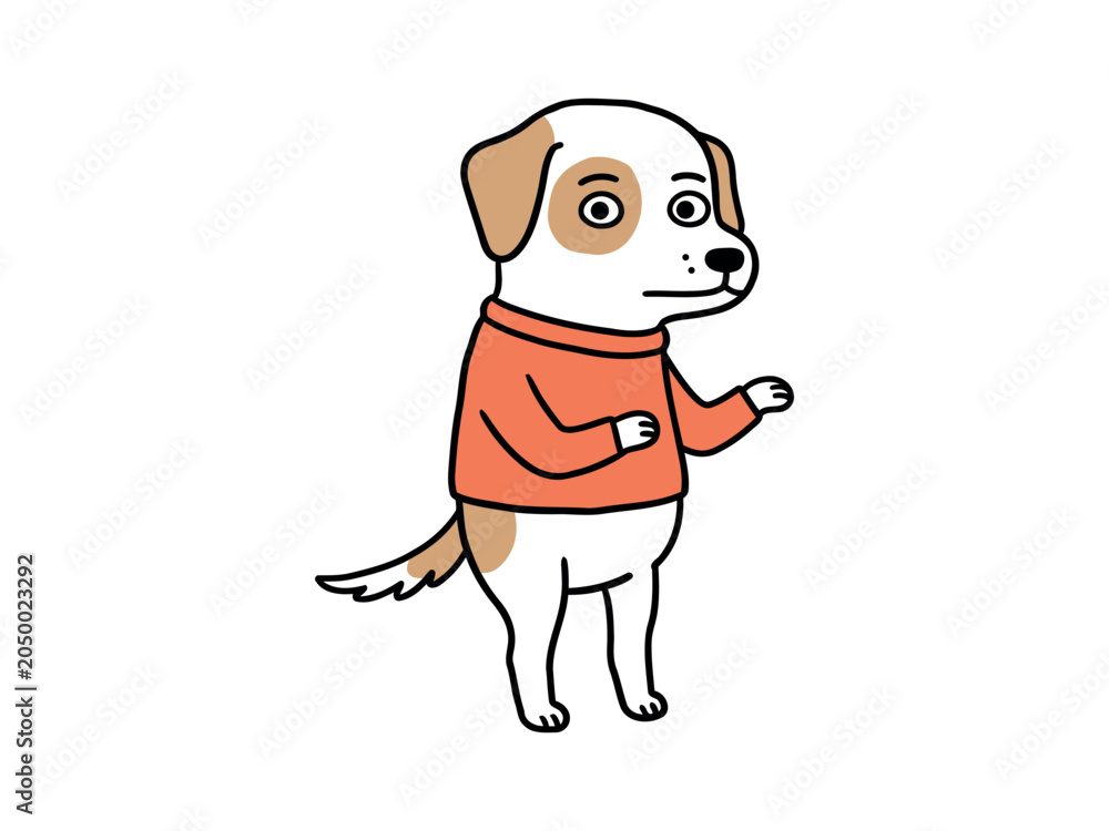 Fototapeta premium Cute dog, cartoon canine, wearing sweater, standing dog illustration