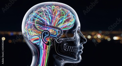 Futuristic Digital Illustration of a Human Brain with Colorful Glowing