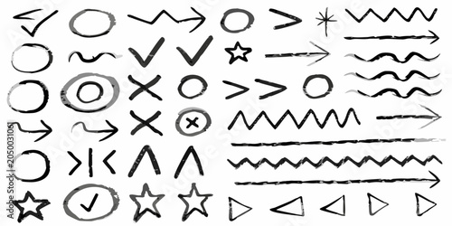 Photos Collection Of Hand Drawn Black Ink Symbols On White Background