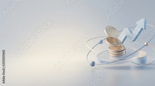 3d render stack of golden coins with upward trend arrow showcasing financial growth investment savings wealth management