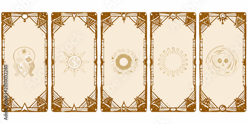 Foto Set Of Seven Tarot Card Templates Beige Background Decorative Border Design