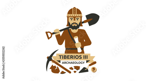 Archaeologist with Shovel and Pickaxe, Tiberius III Archaeology Emblem